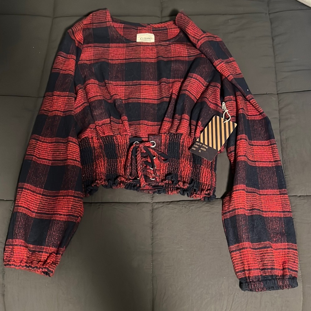Girls XL Christmas plaid shirt